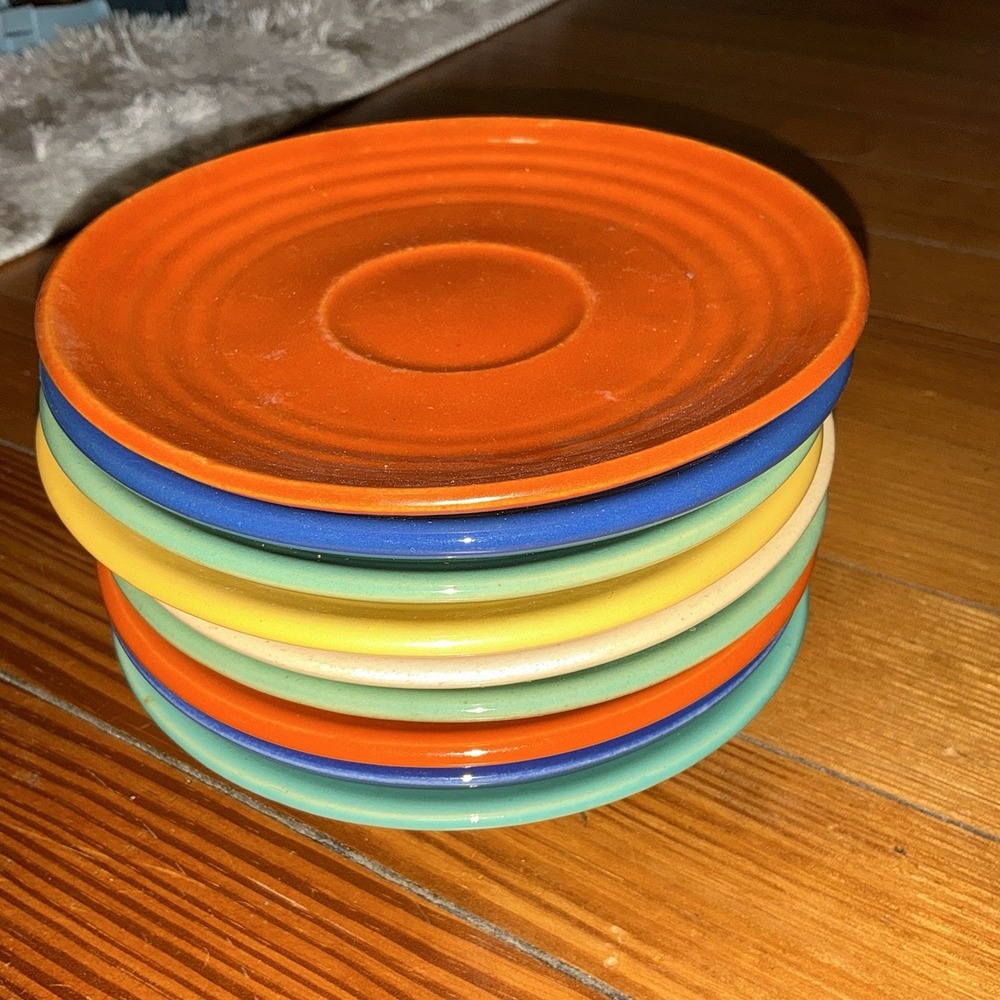 Lot Of 9 Vintage Bauer Pottery Ringware Fiesta Ware Saucers Plates MCM